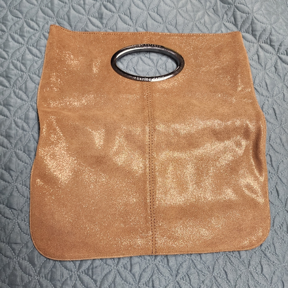 CHARLES DAVID LEATHER BROWN METALLIC CLUTCH BAG